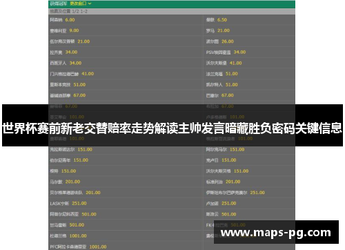 世界杯赛前新老交替赔率走势解读主帅发言暗藏胜负密码关键信息